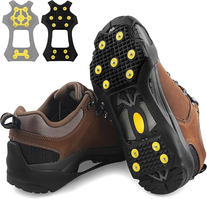 Ice Cleats for Shoes and Boots, Walk Traction Snow Cleats Crampons Anti Slip 11 Studs Ice Shoes Grippers for Women Men Ice Fishing Walking on Snow Ice