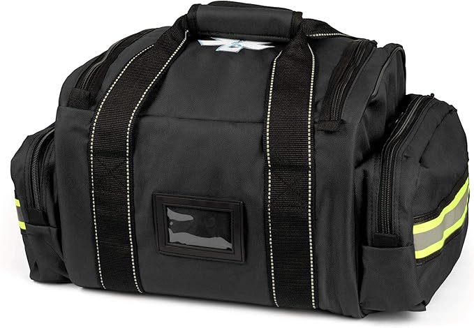 Scherber First Responder Fully-Stocked Large Professional Essentials EMT/EMS Trauma Kit | HSA/FSA Approved | Reflective Bag w/8 Zippered Pockets & Compartments & 250+ First Aid Supplies (Black)