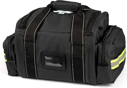Scherber First Responder Fully-Stocked Large Professional Essentials EMT/EMS Trauma Kit | HSA/FSA Approved | Reflective Bag w/8 Zippered Pockets & Compartments & 250+ First Aid Supplies (Black)