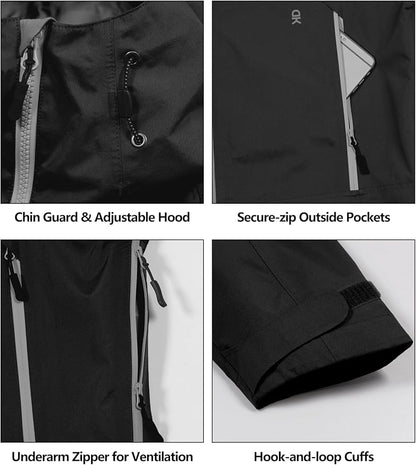 Little Donkey Andy Men's High-performance 3L Hard Shell Waterproof Rain Jacket Breathable Rain Gear for Hiking,Travelling