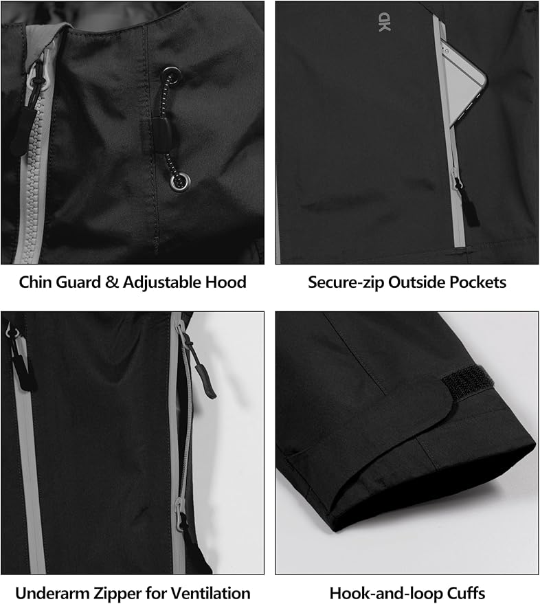 Little Donkey Andy Men's High-performance 3L Hard Shell Waterproof Rain Jacket Breathable Rain Gear for Hiking,Travelling