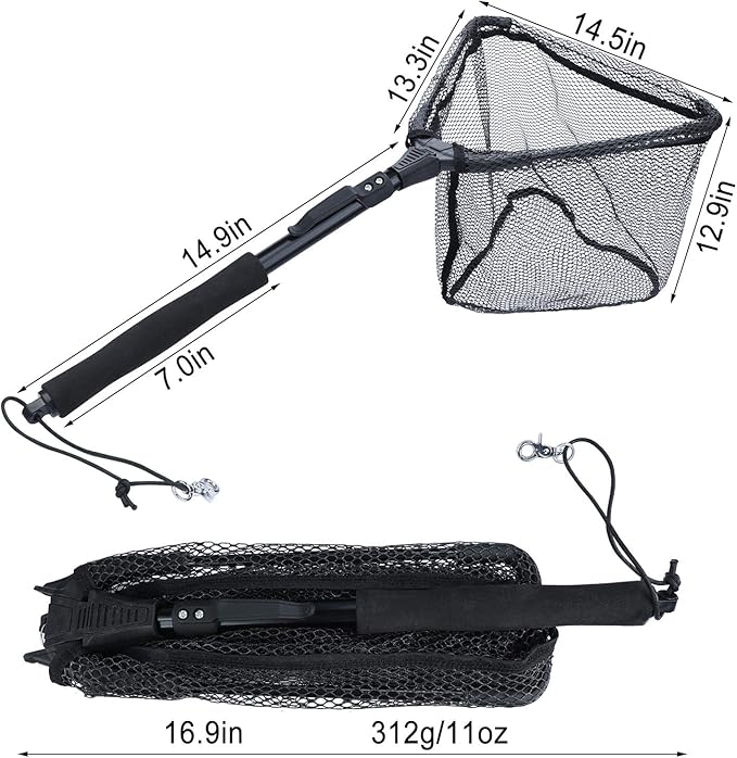 Sougayilang Fishing Net Fish Landing Net, Foldable Collapsible Telescopic Pole with EVA Handle, Durable Nylon Material Mesh, Safe Fish Catching or Releasing