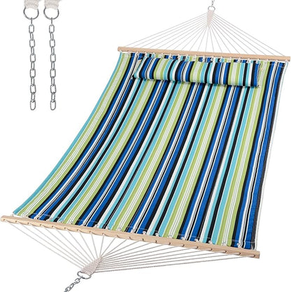SUNCREAT 2 Person Hammocks for Trees, Lightweight Hammock for Outdoor, Patio, Garden, Backyard, Green Stripes