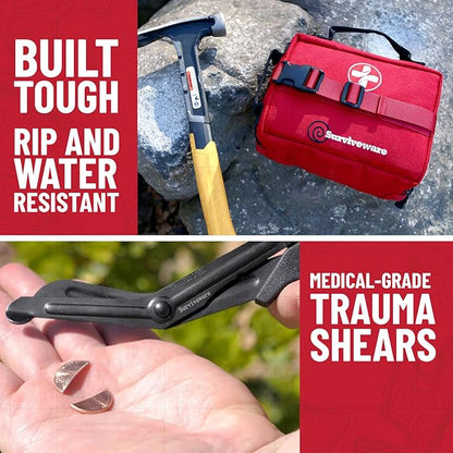 Surviveware 119 Pcs Comprehensive Premium Survival First Aid Kit - Medical Emergency Kit for Travel Camping Gear, Home Essentials & Outdoor Emergencies - HSA & FSA Eligible Survival Kit