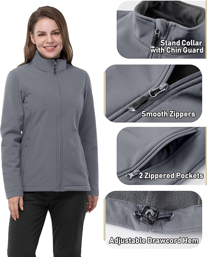 33,000ft Women's Lightweight Softshell Jacket Fleece Lined Windbreaker Waterproof Warm Jacket for Running Golf Hiking