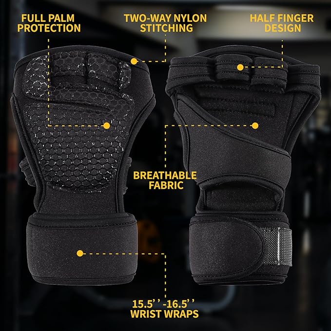 Gym Gloves for Men Women, Padded Weightlifting Wrist Wrap Workout Exercise Glove