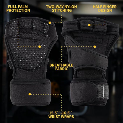 Gym Gloves for Men Women, Padded Weightlifting Wrist Wrap Workout Exercise Glove