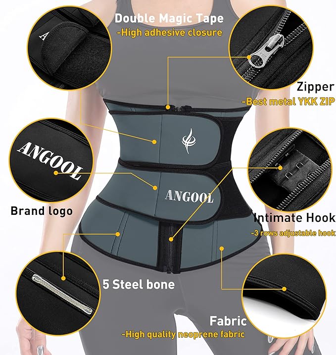 ANGOOL Neopren Waist Trainer for Women,Workout Plus Size Trimmer Belt Sauna Sweat Corset Cincher with Zipper