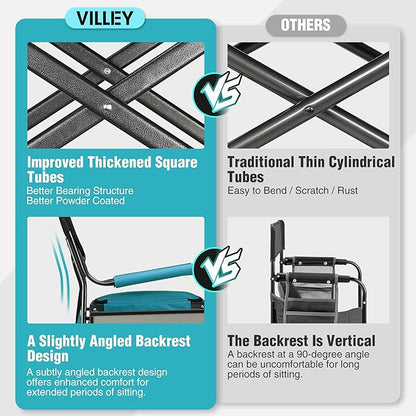 VILLEY Heavy Duty Directors Chair, Folding Camping Chairs, with Cooler Bag Portable Foldable Chair, for Camp Tailgating Lawn Picnic Fishing Beach, Supports 400 LBS, Blue