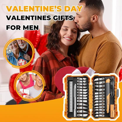 MulWark 32-Piece Precision Hobby Knife Set - Exacto Knife Set For Modeling - Craft Knife Handle Customized With Chiseling, Stencil Edge And Fine Point Blades With Sharpening Stone And Steel Ruler