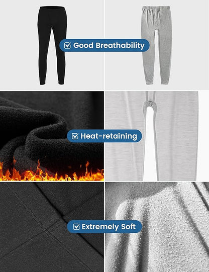 2 Pack Thermal Underwear for Men Pants Long Johns Bottoms Base Layer Cold Weather Fleece Lined Leggings