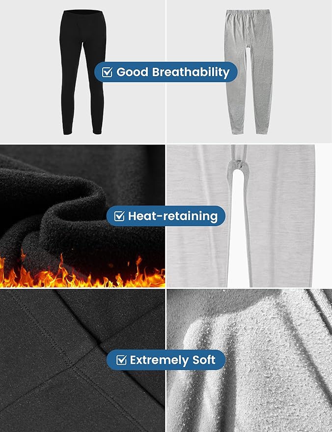 2 Pack Thermal Underwear for Men Pants Long Johns Bottoms Base Layer Cold Weather Fleece Lined Leggings