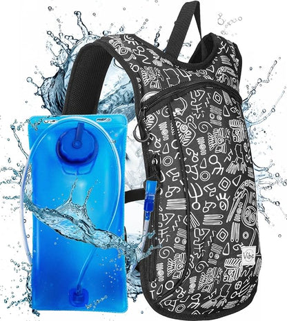 Vibe Festival Gear Hydration Pack Backpack with 2L Water Bladder for Women, Men, Teens, Kids - Hydropack Hydro Sports, Outdoor, Running, Camping, Hiking, Festivals, Raves