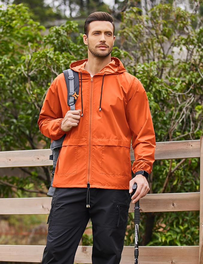 COOFANDY Mens Packable Rain Jacket Lightweight Waterproof Raincoat with Hood Outdoor Rain Gear Travel Hiking Cycling