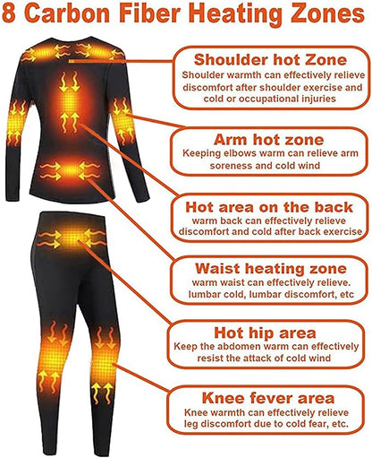 Heated Thermals Underwear Set for Men 8 Heating Zones Heated Pants and Shirt with 2 * 10000mAh Battery