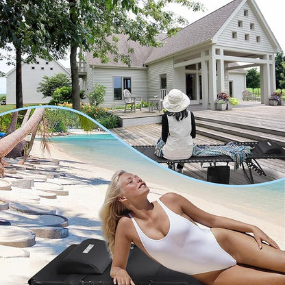 Outdoor Folding Lounge Chair Padded for Adults 264Ibs Patio Chaise Lounge Chair for Outside 5-Position Adjustable Reclining Beach Chair with Pillow Pocket