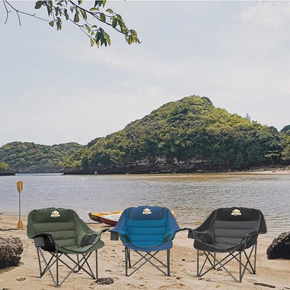 Oversized XL Padded Camping Chair Set of 2 Wide Heavy Duty Lawn Chairs Support 450 LBS Portable Folding Gaint Camp Chair for Outdoor Outside Sports Baseball Soccer-Black and Grey