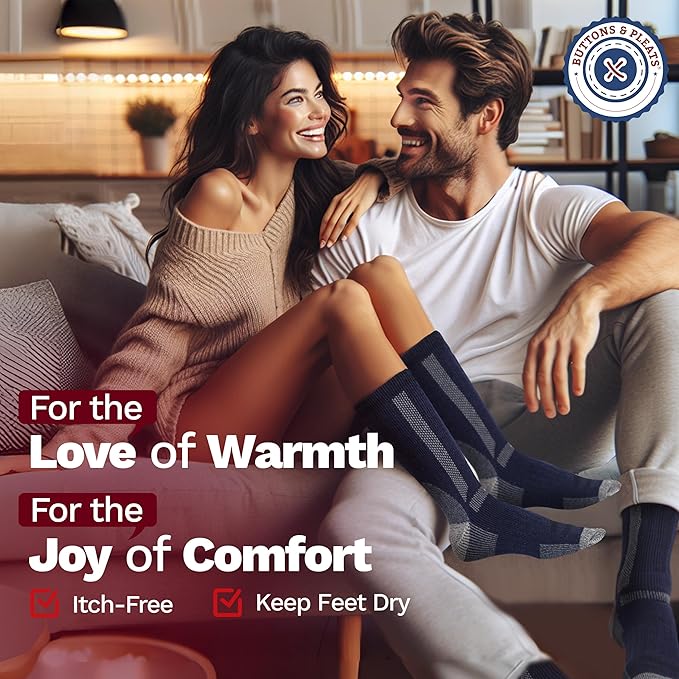 Buttons & Pleats Wool Socks for Men & Women Merino Thermal Warm Cozy Winter Boot Sock