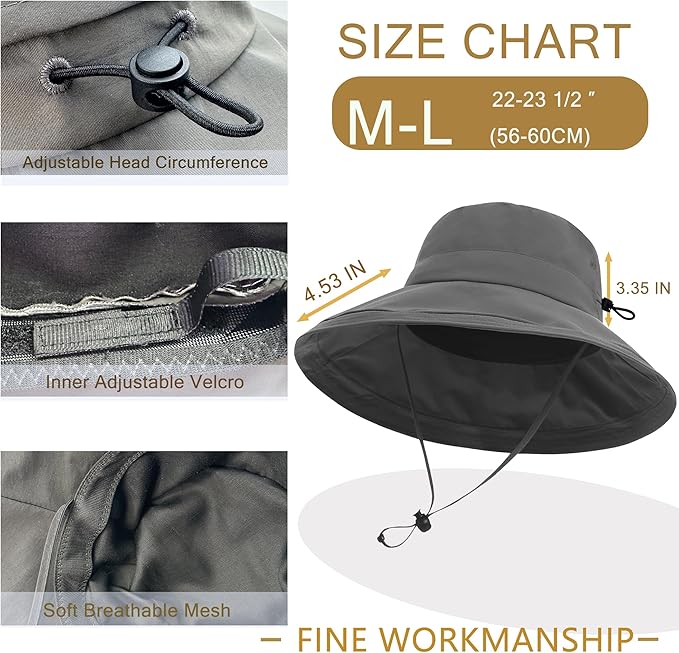 Sun Hats for Women Men UV Protection Wide Brim Bucket Hat with Ponytail Hole Waterproof Gardening Fold-Up Summer Cap
