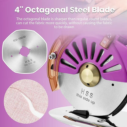 BAOSHISHAN Electric Fabric Rotary Cutter Heavy Duty Speed Adjustable Fabric Scissors Round Blade Cutting Machine for Multilayer Fabric Leather Cloth Carpet (100mm Plug-in Purple)
