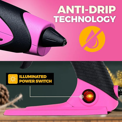 Chandler Tool Full Size Hot Glue Gun And Sticks Set for Crafts and DIY Pistola De Silicona Caliente Inalambrica Complete Heavy Duty Hot Glue Gun Kit With 10 Jumbo Glue Sticks (Pink/Black)