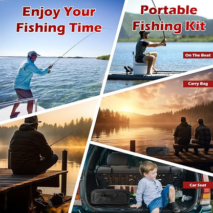 Fishing Rod and Reel Combo Set - 2PCS 6.89ft Collapsible Carbon Fiber Rods with Spinning Reels Fishing Lures Carrier Bag for Travel Saltwater Freshwater Complete Fishing Pole Kit for Anglers