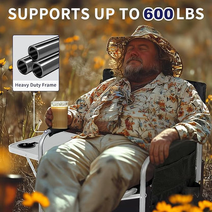 Slsy Heated Camping Chair Heats Back and Seat, Heated Portable Camp Chair with 3 Heat Levels, Heavy Duty Heated Director Chair for Lawn, Outdoor, Picnic, Lounge Patio