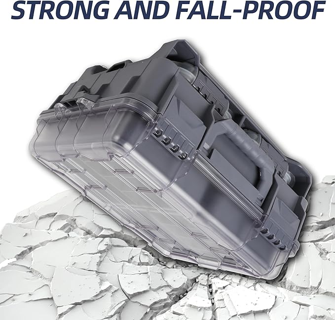 RUNCL Universal Fishing Tackle Box with Two Small Tackle Tray, Removal Inside Design Waterproof Trunk Storage Box, Thicker Floating Airtight Stowaway, Xmas Surprise Fishing Gifts for Men Women