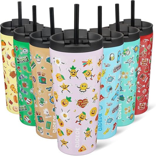 BJPKPK 22oz Tumbler With lid And Straw Stainless Steel Travel Coffee Mug Insulated Tumblers Cups,Hawaii Fruits Purple