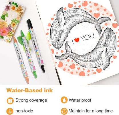 24 Colors Acrylic Paint Pens, Dual Tip Acrylic Paint Markers for Paper, Wood, Canvas, Stone, Rock Painting, Glass, Fabric, DIY, Ceramic, Art Supplies for Kids and Adults Drawing (Dot + Fine)