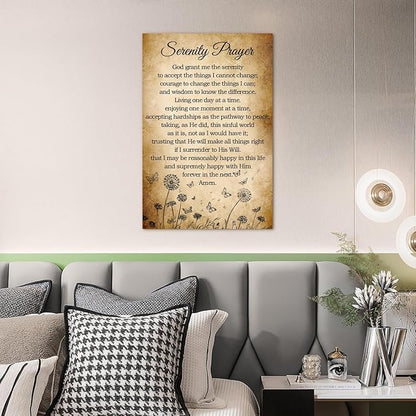 Serenity Prayer Canvas Wall Art Bible Verse Poster God Grant Me The Serenity Religious Inspirational Bible Quote Poster Prints Wall Decor Vintage Framed 16 * 24 Inch