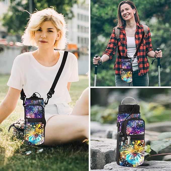 icolor Water Bottle Carrier Bag with Strap 25/32/40 oz Crossbody Bottle Holder with Phone Pocket Sling Sleeve Insulated Neoprene Water Bottle Pouch for Walking Travelling