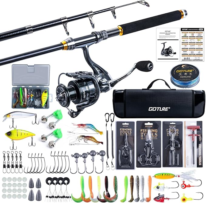 Goture Fishing Rod and Reel Combos,1.8M-2.7M Telescopic Fishing Pole Spinning Reel Line Lures Set with Carrier Bag,Telescopic Rod Kit for Starter Travel Saltwater Freshwater Gear Gift