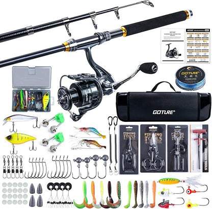 Goture Fishing Rod and Reel Combos,1.8M-2.7M Telescopic Fishing Pole Spinning Reel Line Lures Set with Carrier Bag,Telescopic Rod Kit for Starter Travel Saltwater Freshwater Gear Gift
