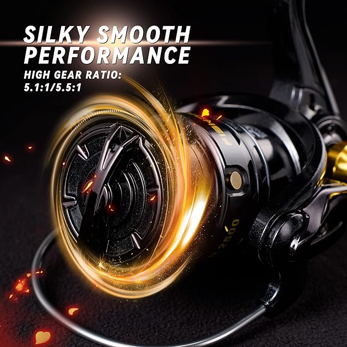 Fishing Reels Spinning Reel Left/Right Interchangeable Aluminium Handle, 7.5 oz Ultralight Spinning Reels, 5.5:1 Gear Ratio Deep/Shallow Aluminum Spool for Freshwater and Saltwater