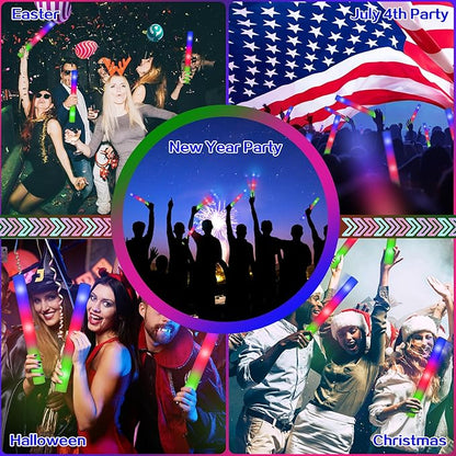 Halloween Foam Glow Sticks Party Favors, 110PCS LED Glow in the Dark Supplies, Halloween Wedding Glow Stick Bulk with 3 Modes Flashing, Light Up Foam Sticks for Christmas Dance Birthday Carnival Rave