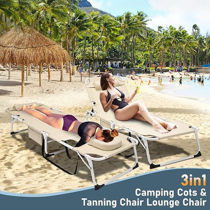 LILYPELLE Folding Chaise Lounge Chair with Mattress, 5 Position Beach Chair with Face Hole, Patio Chaise Lounge Chairs for Outside, Sunbathing, Camping, Pool, Beach, Poolside