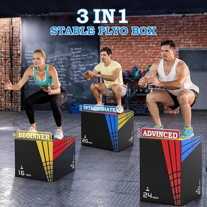 XDDIAS 65/35/22LB Heavier Foam Plyometric Box Jumps for Home Gym,Firm Soft Plyo Box,30”x24”x20”-24”x20”x16”-20"x16"x14" Foam Plyometric Box,440lb Weight Capacity Jump Box Gym for Workout Training