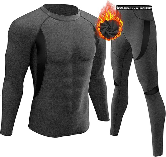 UNIQUEBELLA Men's Thermal Underwear Sets Top & Long Johns Fleece Sweat Quick Drying Thermo Base Layer