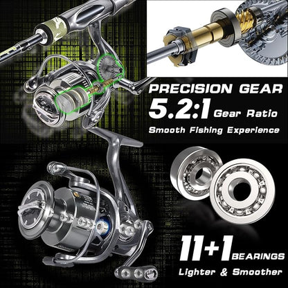 Sougayilang BD 2-Piece Spinning Fishing Rod and Reel Combo,Split-Grip Golf Handle,30 Ton Carbon Fiber,Light and Smooth Spinning Reel for Freshwater and Saltwater