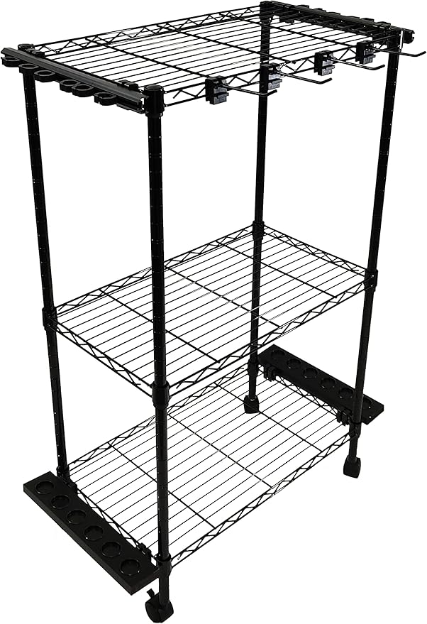 Old Cedar Outfitters Rolling Rod Cart and Tackle Trolley Holds 12 Rod and Reel Combo for Garage and Home Storage