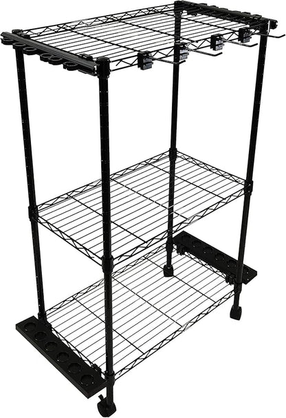 Old Cedar Outfitters Rolling Rod Cart and Tackle Trolley Holds 12 Rod and Reel Combo for Garage and Home Storage