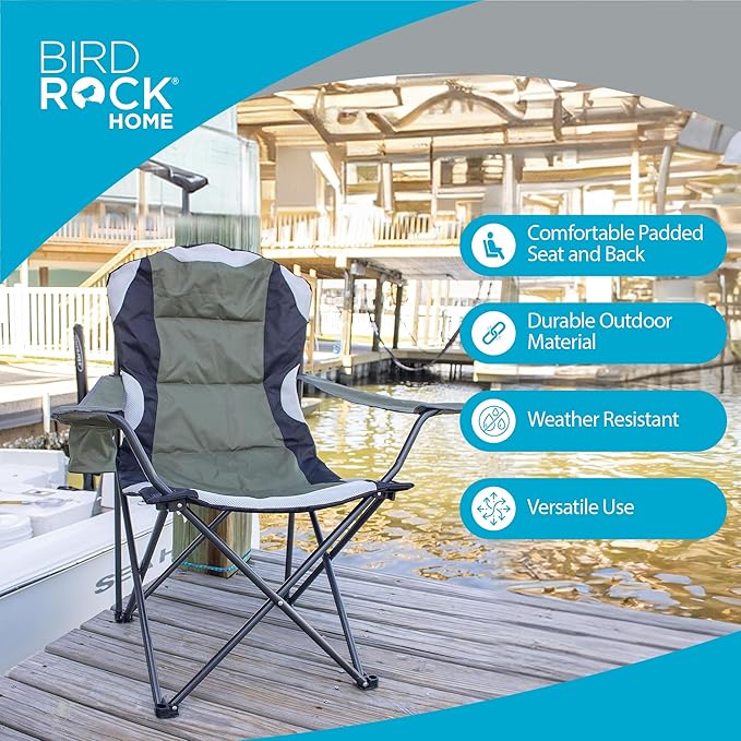 Internet's Best Padded Camping Folding Chair | Outdoor | Green | Sports | Cup Holder | Comfortable | Carry Bag | Beach | Quad
