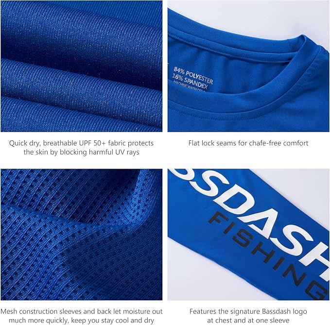 BASSDASH Fishing T Shirts for Men UV Sun Protection UPF 50+ Long Sleeve Tee T-Shirt