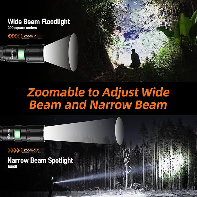 SuperFire 1000 Lumens Super Bright Flashlights LED Rechargeable, Zoomable Tactical Flashlight with Powerful Chips,5 Light Modes Pocket Flashlight for Home, Mechanic,Camping, Emergency, Survival