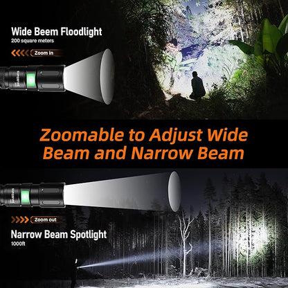 SuperFire 1000 Lumens Super Bright Flashlights LED Rechargeable, Zoomable Tactical Flashlight with Powerful Chips,5 Light Modes Pocket Flashlight for Home, Mechanic,Camping, Emergency, Survival