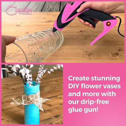 Chandler Tool Full Size Hot Glue Gun And Sticks Set for Crafts and DIY Pistola De Silicona Caliente Inalambrica Complete Heavy Duty Hot Glue Gun Kit With 10 Jumbo Glue Sticks (Pink/Black)