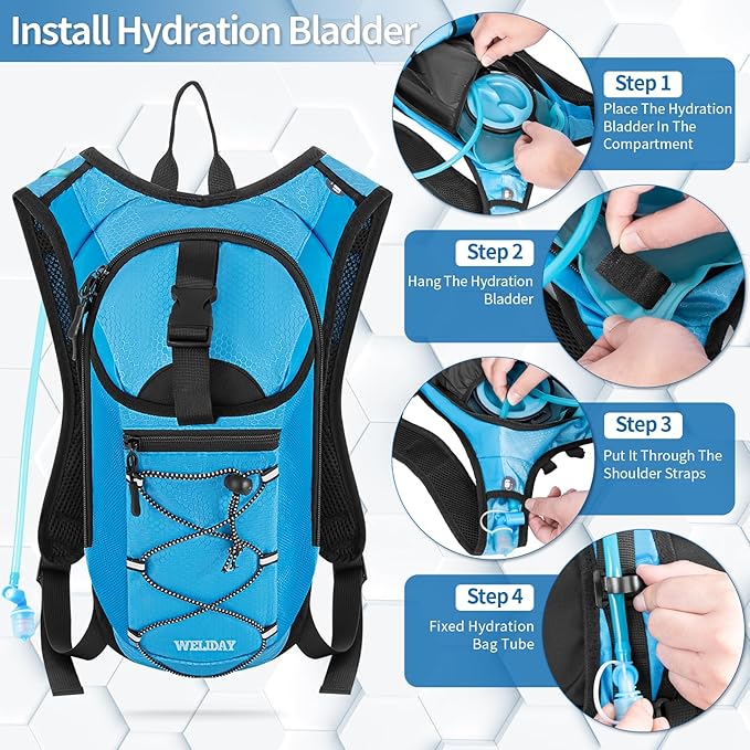 Hydration Backpack with 2L Water Bladder, Lightweight Hydro Pack for Cycling, Running, Hiking, Climbing