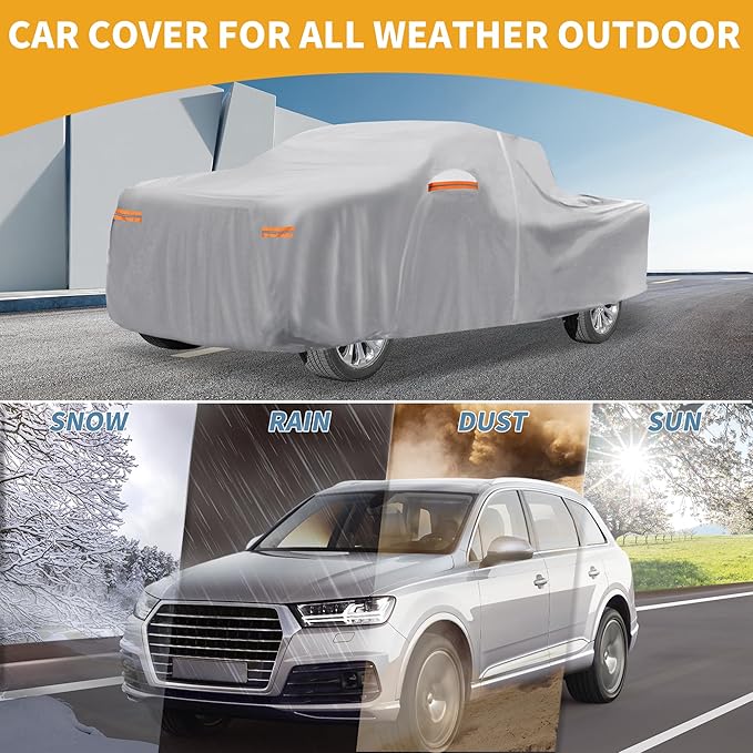 Universal Car Cover Waterproof All Weather 190T-PU, UV Sun Rain Protection, Fits for Truck Length 243"-250", with Left Side Zipper, Silver Tone
