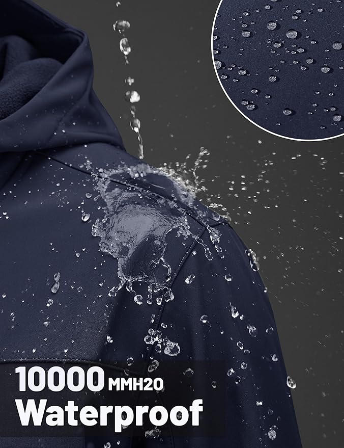 TACVASEN Men's Softshell Jacket with Hood Waterproof Tactical Fleece Coat Winter Windbreaker Lightweight Rain Jackets